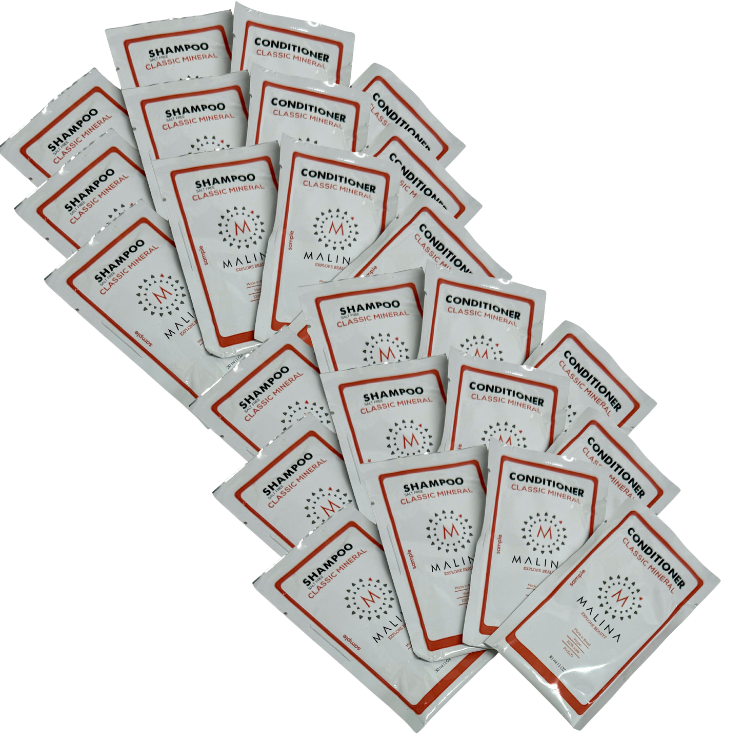 Malina Mineral Shampoo and Conditioner Travel Packets - 24 pc