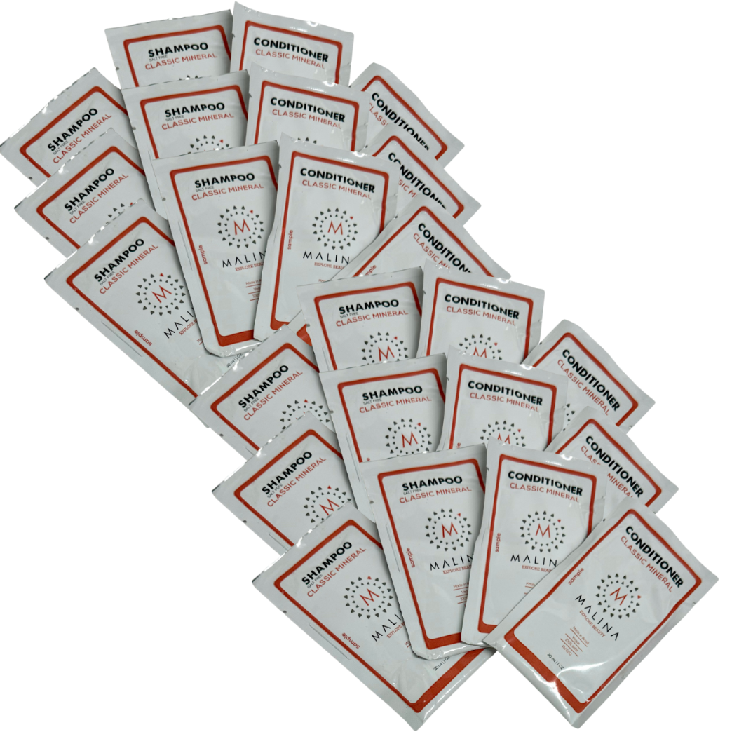 Malina Mineral Shampoo and Conditioner Travel Packets - 24 pc