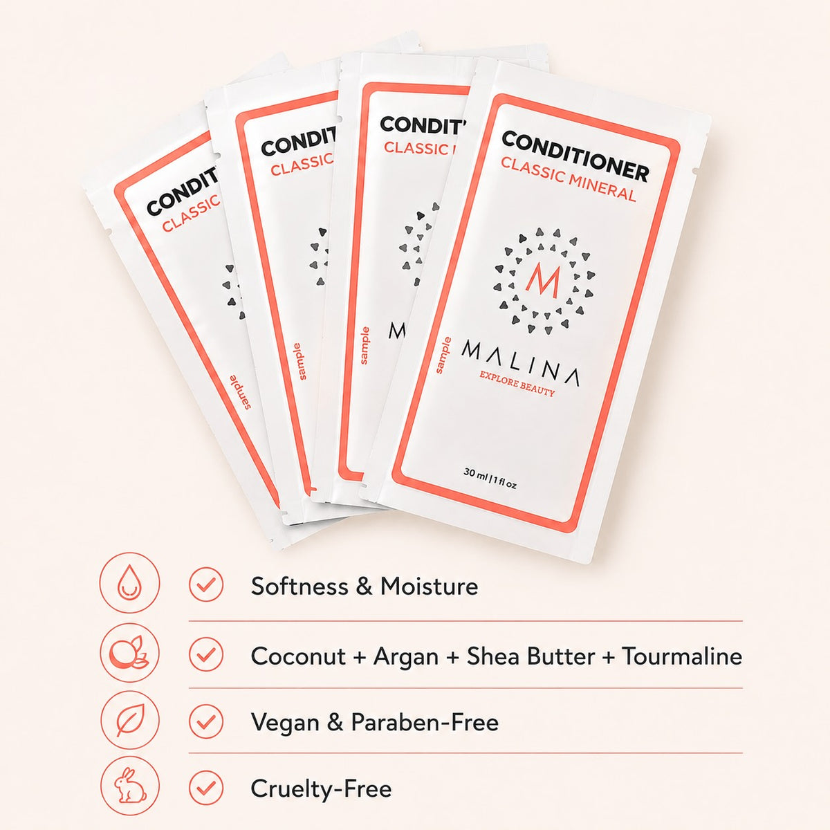 Malina Mineral Conditioner Travel Packets - 4 pc