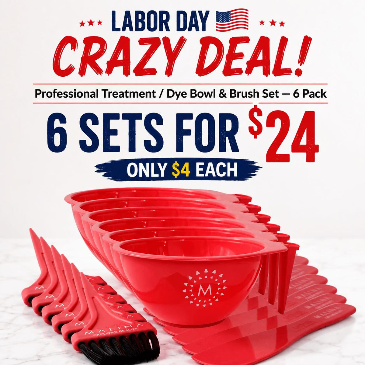 Professional Treatment / Dye Bowl & Brush Set — 6 Pack