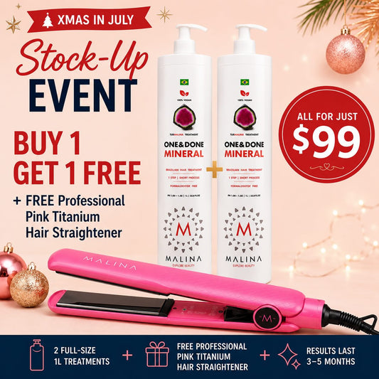 Malina One & Done Treatment 1L | Buy 1 Get 1 Free 🎁 + Free Pink Titanium Hair Straightener 🎁
