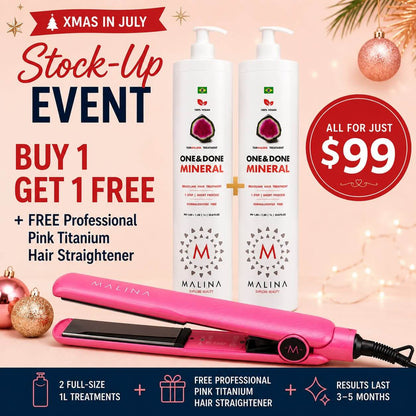 Malina One & Done Treatment 1L | Buy 1 Get 1 Free 🎁 + Free Pink Titanium Hair Straightener 🎁