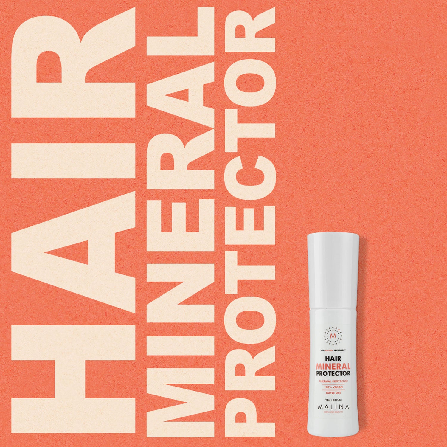 Malina Hair Mineral Protector branding image with text layout