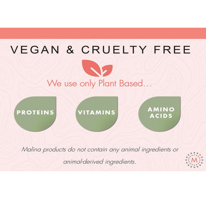 Vegan and cruelty-free benefits of Malina Classic Mineral Conditioner, featuring plant-based ingredients like proteins, vitamins, and amino acids, without any animal-derived components.